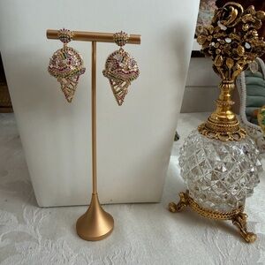 18m gold plated multi colored zirconia crystal Ice Cream Drop Earrings